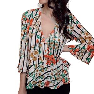 Zara multi striped floral peplum wrap top